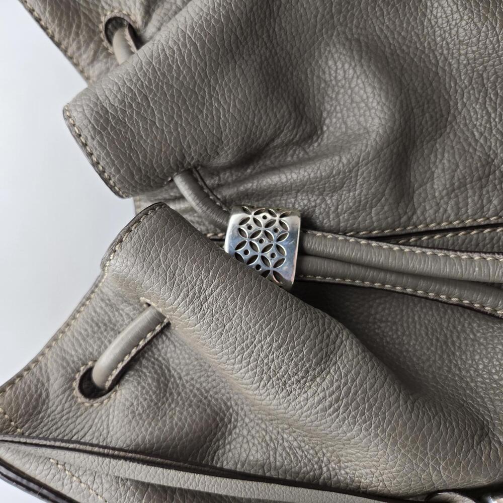Brighton Gray Pebbled Leather Drawstring Bucket Purse with Shoulder Strap - Picture 2 of 16